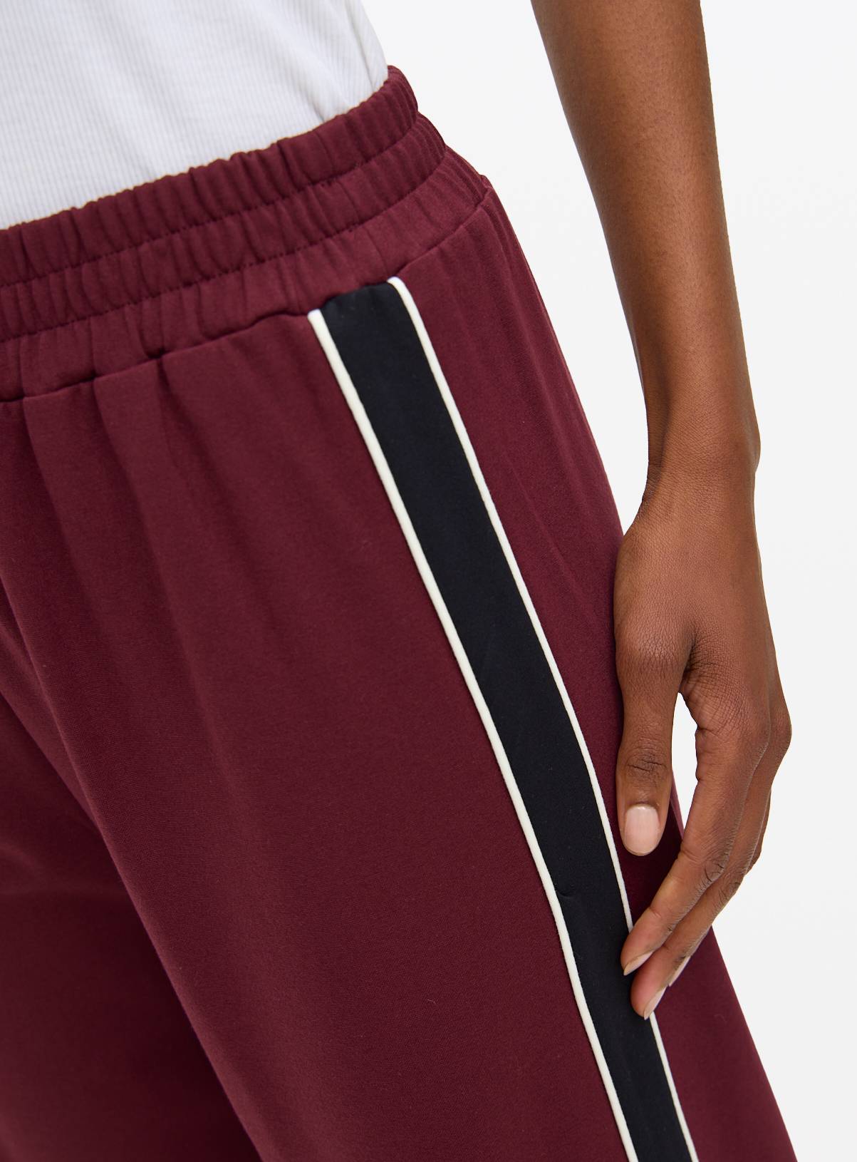 Burgundy Wide Leg Side Stripe Ponte Trousers 14 - Image 3